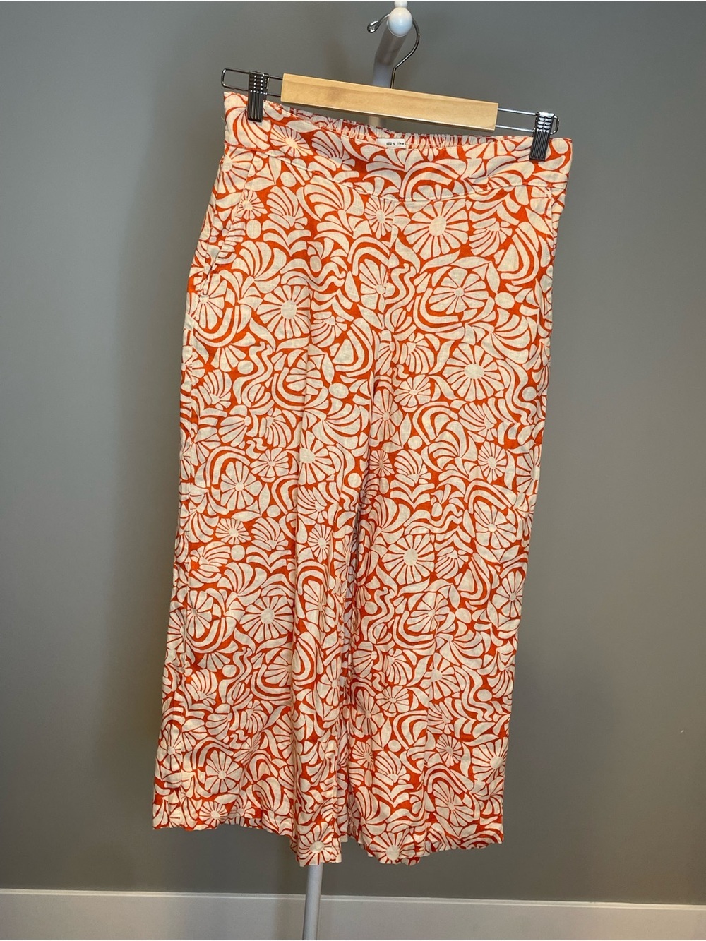 Rachel Zoe 100% Linen Floral Wide-Leg Capris - Small